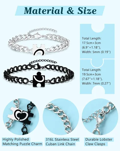 Vista 3 de UNGENT THEM You Are My Missing Piece of The Puzzle – Pulseras para parejas, aniversario, Navidad, I Love You Sweetest Día de San Valentín, regalos
