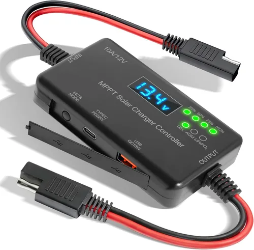 Vista 9 de Controlador de carga solar MPPT de 10 A, 12 V, 30 V máximo COV 22 W tipo C y 18 W USB de carga rápida LCD, protección múltiple Controlador