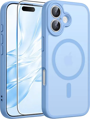 Vista 127 de FNTCASE Funda para iPhone 17 Pro: Fundas delgadas translúcidas de color azul claro compatibles con MagSafe, protección completa de la cámara