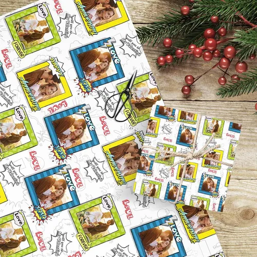 Vista 6 de Papel de regalo personalizado, divertido papel de regalo para cara, foto, nombre, Día del Padre, rollo de regalo para papá, hombres, mujeres, niños