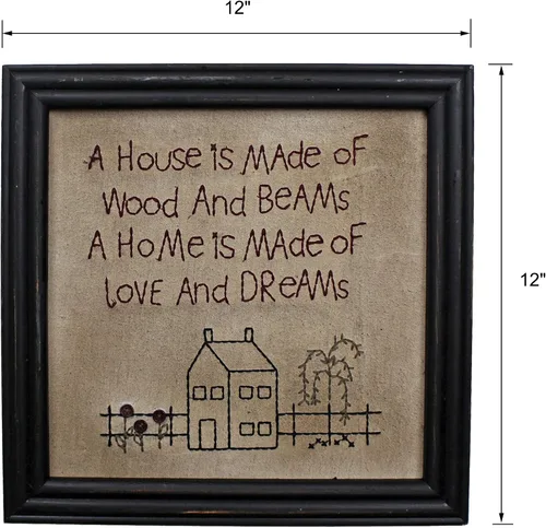 Vista 6 de CVHOMEDECO. Primitives Antique A house is made of wood and beams, A home is made of love and dreams, marco de costura montado en la pared, arte