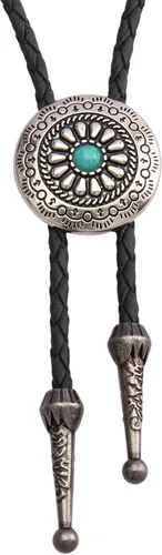 Vista 422 de Jeilwiy Corbata de bolo para hombre, corbata de vaquero occidental, collar de corbata de bolo dorado, corbata de cuero, corbata de Halloween