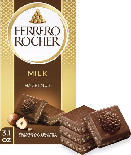 Vista 9 de Ferrero Rocher Chocolate premium, barra de chocolate con leche, relleno de avellana y cacao, ideal para compartir, 8 unidades, 3.1 onzas cada una