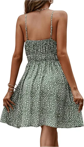 Vista 2 de SweatyRocks Vestido de tirantes delgados con estampado floral bohemio para mujer, vestido corto casual acampanado