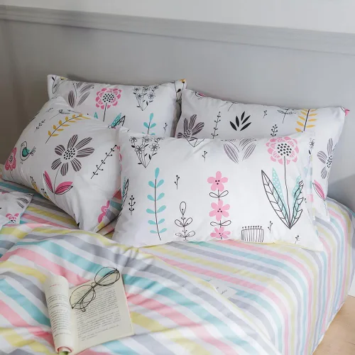 Vista 3 de HIGHBUY Juego de 2 fundas de almohada decorativas 100% algodón con estampado floral para niños y niñas (2 piezas, 20 x 26 pulgadas), cierre de sobre