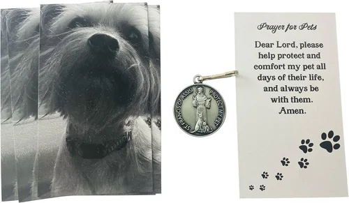 Vista 2 de Westmon Works Medalla de San Francisco para collar de perro colgante a granel con tarjetas de oración para mascotas, paquete de 5