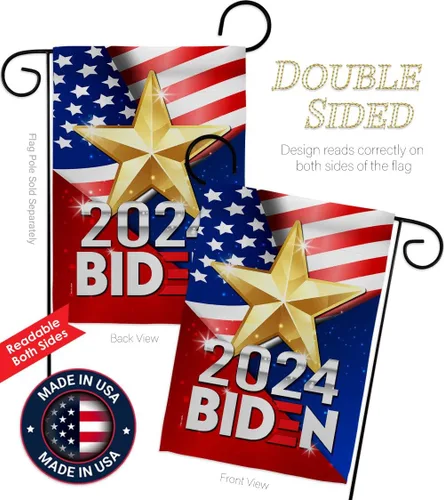 Vista 3 de Biden Harris bandera de jardín con bandera de voto, soporte de pared para el presidente patriótico demócrata republicano de la fiesta de té