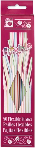 Vista 3 de Unique Pajitas de plástico flexibles a rayas de colores 50 unidades, surtido de 50 unidades - Bolsa