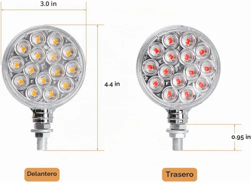 Vista 3 de Luz de guardabarros de pedestal de doble cara, montaje redondo de perno ámbar, 3 pulgadas, 30 LED, lente transparente, señal trasera, señal de giro
