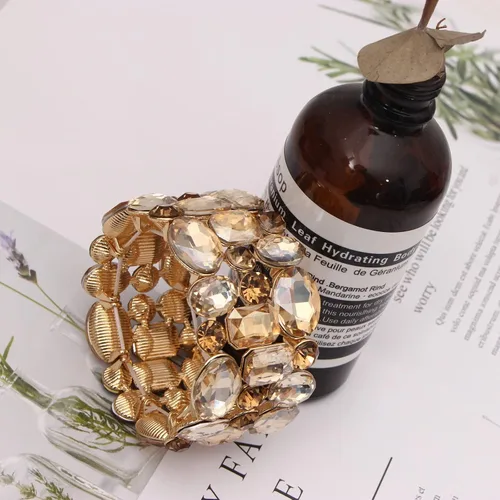 Vista 3 de Pulsera elástica elástica para mujer, diseño de hojas de cristal, para novia, dama de honor, para novias y damas de honor