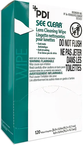 Vista 3 de PDI See Clear Toallitas de limpieza de lentes, sin rayas y antiestáticas para gafas, anteojos, lupas y gafas de seguridad, 1 caja de 120 paquetes