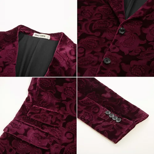 Vista 5 de GRACE KARIN Chaqueta de terciopelo para hombre, dos botones, ajustada, chaqueta deportiva para hombres, bailes, bodas, cenas, fiestas