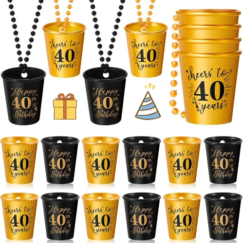 Vista 9 de Sureio Collar de vasos de chupito de 12 piezas para cumpleaños, vaso de chupito de plástico con cuentas para fiesta de cumpleaños, suministros