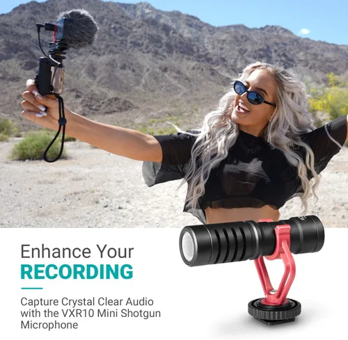 Vista 2 de Movo Kit de vlogging para teléfono inteligente para iPhone con micrófono de escopeta, mango de agarre, correa de muñeca para teléfonos inteligentes