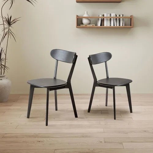 Vista 2 de JUSTONE Mid-Century - Juego de 2 sillas de comedor modernas de madera maciza con respaldo ergonómico, estilo granja para comedor (negro)