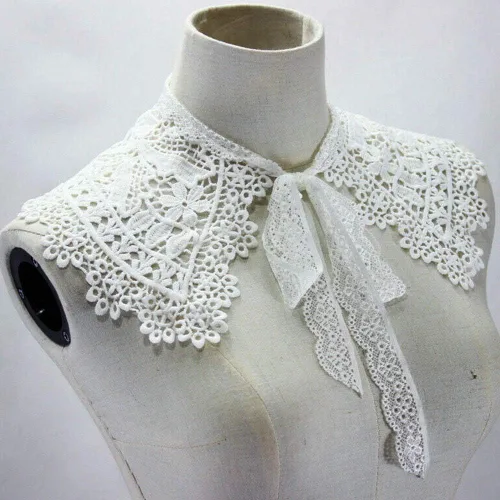 Vista 4 de Acxico Collar falso de encaje para mujer, gargantilla desmontable con solapa, camisa blanca falsa, 1 ud, Blanco