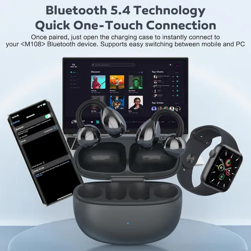 Vista 6 de Auriculares de oreja abierta, auriculares de conducción de aire, auriculares inalámbricos Bluetooth 5.4, auriculares con clip con micrófono de 42
