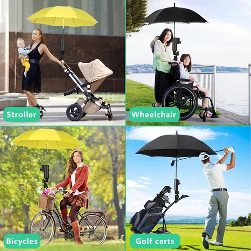 Vista 5 de INNOLIFE Soporte universal para paraguas de carrito de golf, accesorio de montaje ajustable de 3 ruedas para cochecito, silla de ruedas, bicicleta