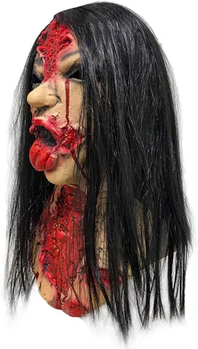 Vista 2 de Pigmiss Máscara de zombi con pelucas, espeluznante y sangrienta, realista, máscara de fantasma, disfraces de Halloween, accesorios de cosplay