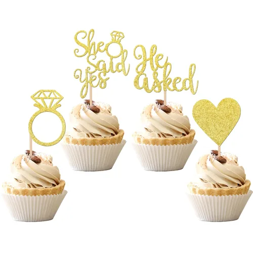 Vista 9 de 24 piezas de adornos para cupcakes con anillo de corazón con purpurina para despedida de soltera, boda, compromiso, despedida de soltera, despedida