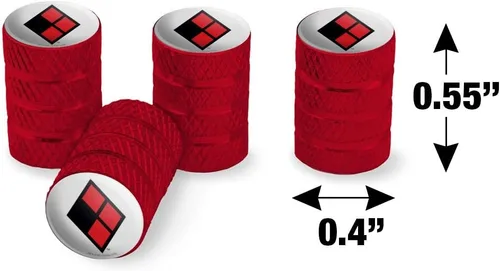 Vista 4 de Harley Quinn Diamond Logo Llanta Llanta Llanta Tapones de Válvula de Aluminio Rojo