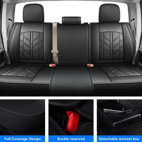 Vista 7 de 5 fundas de asiento de camión para Dodge Ram con banco plano 1500/2500/3500 2009-2023, juego completo de protectores de asiento de cuero Negro
