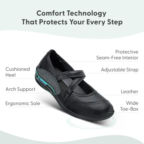 Vista 3 de Orthofeet Zapatos ortopédicos Celina Mary Jane de cuero para mujer