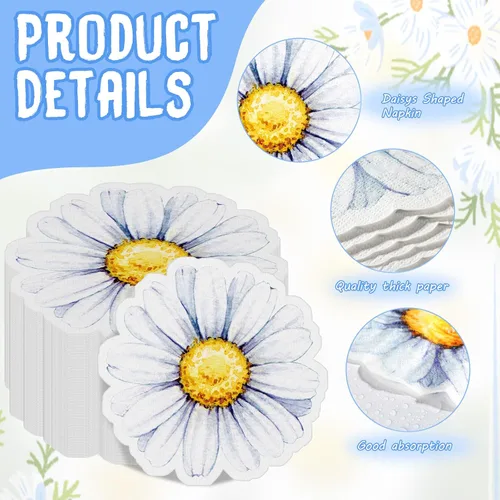 Vista 3 de Kosiz 100 servilletas de papel de flores en forma de flor servilletas de Margarita