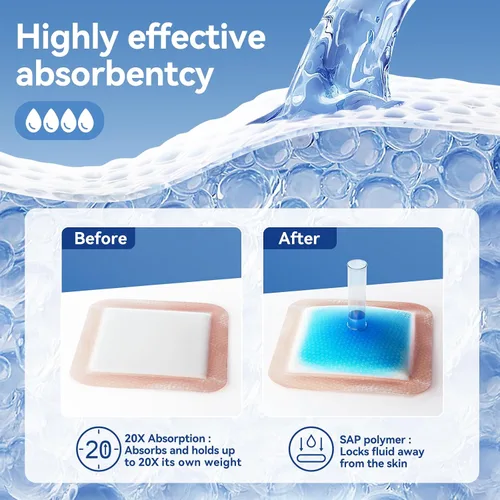Vista 2 de Niceful Apósito de Silicona Súper Absorbente para Heridas-4"× 4" Vendajes Autoadhesivos para el Cuidado de Heridas, Elegible para FSA HSA