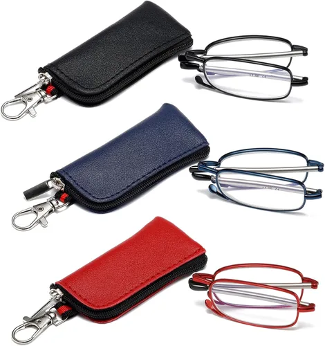 Vista 10 de Gafas de lectura plegables para hombres y mujeres, llavero compacto para lectores con luz azul, anteojos portátiles de bolsillo