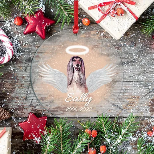 Vista 4 de Adorno colgante de Navidad para perro de ángel conmemorativo personalizado, perro afgano con alas para perro en el cielo, regalos de recuerdo