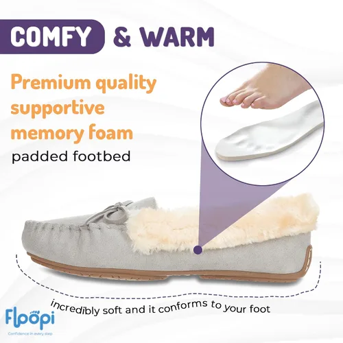 Vista 62 de Floopi Pantuflas para mujer, forro de piel sintética suave con espuma viscoelástica acogedora, pantuflas de casa para mujer con suela antideslizante