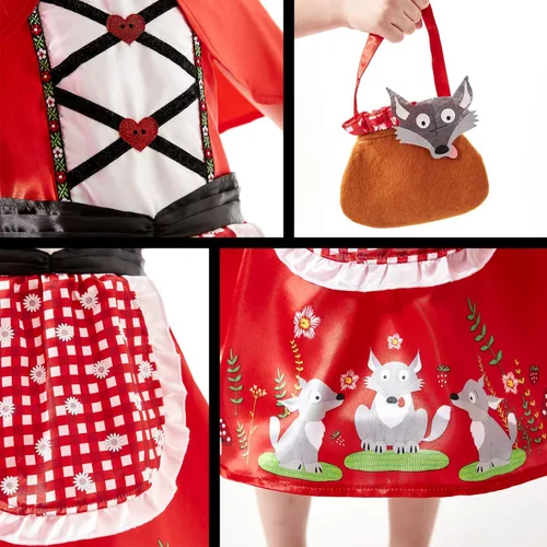 Vista 4 de Disfraz de capucha roja para niñas cosplay de Navidad vestido de Pascua