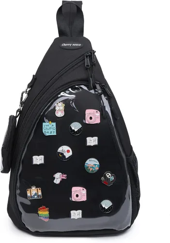 Vista 18 de Bolsa Oxford Ita Kawaii con Pin de Exhibición, Mochila Deportiva de Hombro Único, Mochila de Senderismo, Mochila de Día, Beige
