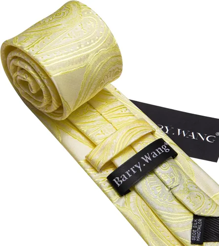 Vista 23 de Barry.Wang - Juego de corbata de seda para hombre, diseño de cachemira, pañuelo y gemelos de bolsillo