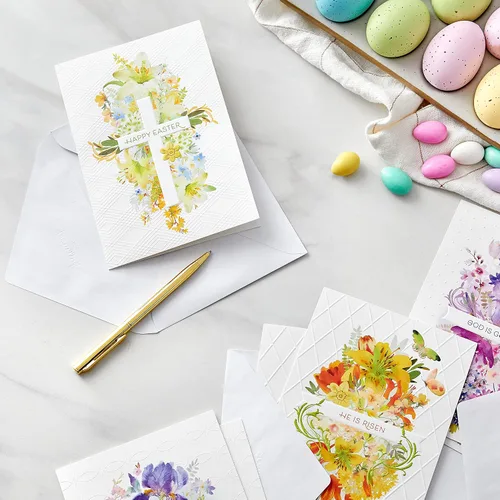 Vista 2 de Hallmark Surtido de tarjetas religiosas de Pascua, flores pintadas (16 tarjetas de Pascua vintage con sobres)