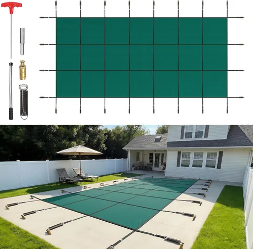 Vista 21 de VEVOR Cubierta rectangular para piscina de 12 x 20 pies, toldo de invierno de PVC color carbón, impermeable y repelente de suciedad