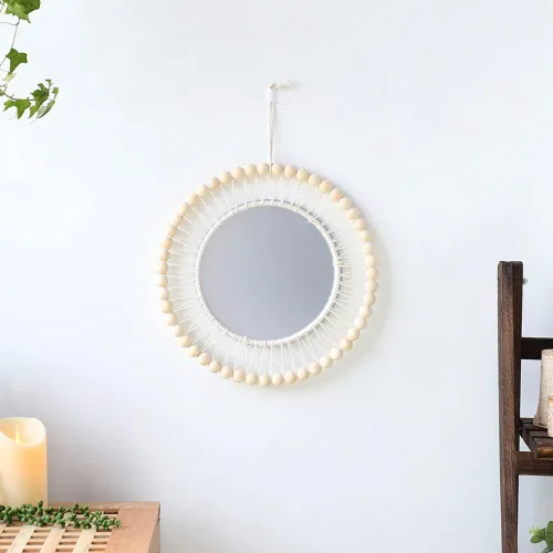 Vista 9 de Surakey Mini espejo redondo de pared con flecos bohemios macramé de 15.75 pulgadas, pequeño círculo de pared para colgar, espejo circular