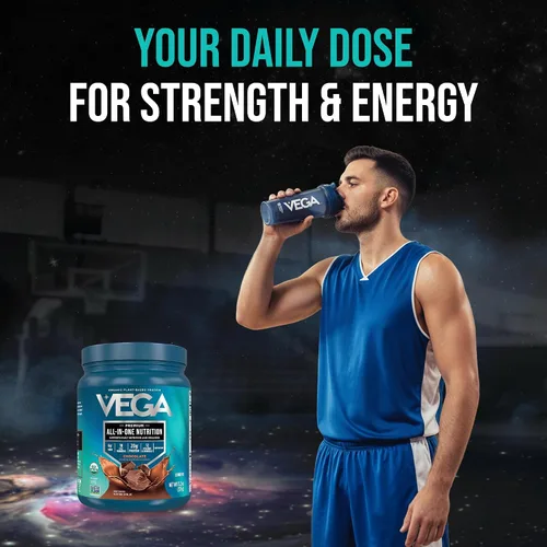 Vista 9 de Vega Organic All-in-One Proteína vegana en polvo sabor chocolate 9 porciones, ingredientes de superalimento, vitaminas para apoyo inmunológico