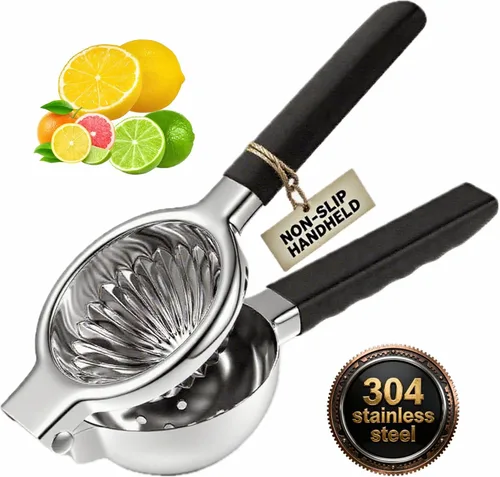 Vista 9 de Exprimidor de limón de acero inoxidable, exprimidor manual de cítricos con asas antideslizantes, exprimidor manual grande de acero de grado 304