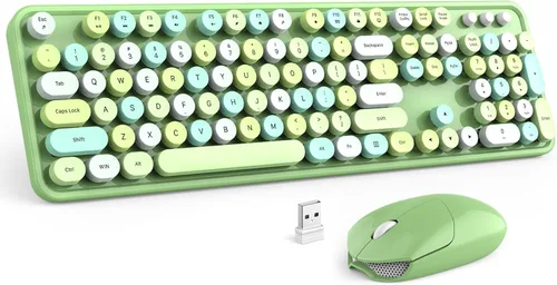Vista 17 de MOFII Combo de teclado y mouse inalámbricos, teclado retro de máquina de escribir de 2.4 GHz, tamaño completo, lindos ratones inalámbricos, dongle