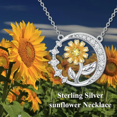 Vista 3 de VONALA Sterling Silver SunflowerRose CrossRoseLotus FlowerHonney BeePineapple Necklace for Women Flower Pendant Necklace Gifts for Girlfriend Wife