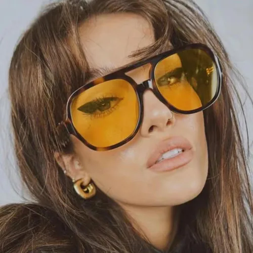 Vista 5 de Lentes de sol estilo aviador vintage para mujeres y hombres, marco retro de gran tamaño, lentes amarillos de los años 70