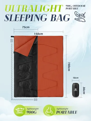 Vista 2 de Bessport Saco de dormir ligero, saco de dormir ultraligero para mochileros, resistente al agua durante 3 estaciones, para adultos y niños, al aire
