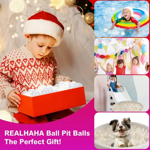 Vista 5 de Bolas de pozo de bolas Realhaha 50 100 200 500 Bolas de juego de plástico para bebés, niñas, niños pequeños, tienda de campaña, piscina, sala