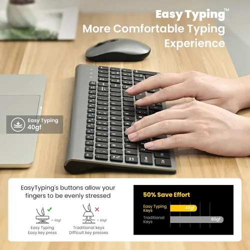 Vista 5 de cimetech EasyTyping KF10 - Combo de teclado y mouse inalámbricos, teclas de interruptor de tijera silenciosas, teclas que ahorran mano de obra