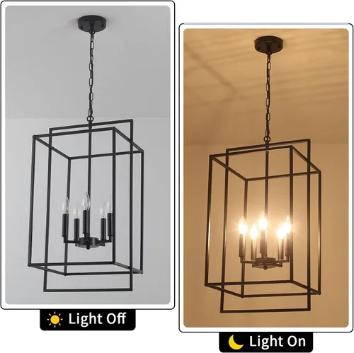 Vista 5 de Candelabro negro de granja, accesorios de iluminación de vestíbulo extra grande de 14.17 pulgadas, lámpara colgante de linterna industrial