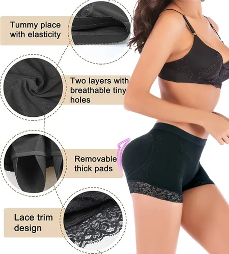 Vista 3 de Pantalones cortos sin costuras para mujer con levantamiento de glúteos acolchados para realzar la cadera