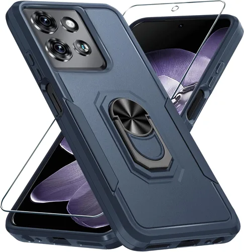 Vista 19 de Funda diseñada para Motorola Moto G 5G 2024 con soporte de anillo de metal integrado Protector de pantalla de vidrio templado, funda resistente