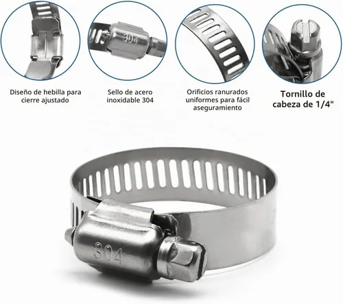 Vista 3 de Paquete de 10 abrazaderas de manguera de acero inoxidable, abrazaderas de manguera de metal con engranaje helicoidal de 1-1/2 pulgadas a 2-1/2